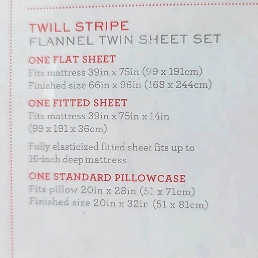 7/10 Martha Stewart Twill Stripe Flannel Sheet Set TWIN